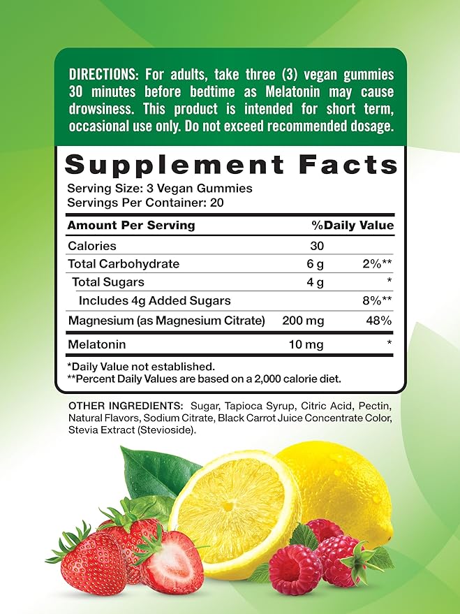 Nature's Truth Melatonin with Magnesium Gummies | 60 Count | Berry Lemon Flavor | Vegan, Non-GMO & Gluten Free Supplement