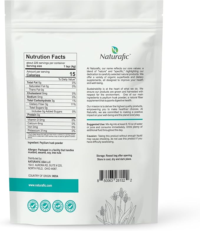 Psyllium Husk Powder – 100% Pure Natural Fiber for Digestive Health & Regularity, Non-GMO, Gluten-Free, Vegan, 32 oz – Supports Healthy Bowel Movements.