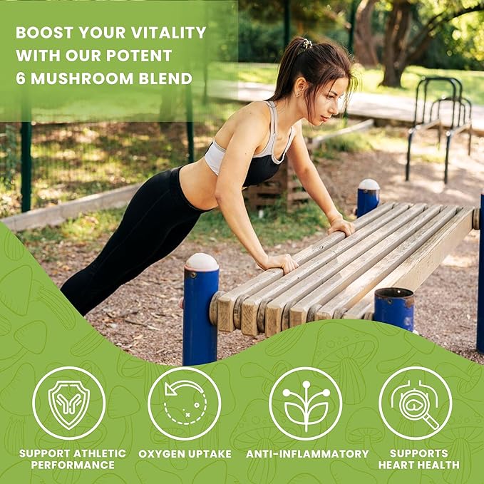 Organic Mushroom Complex Capsules | 6-in-1 Mushrooms Supplement | Brain Health, Immune Support System, Memory & Energy | 1000mg Cordyceps, Chaga, Lion’s Mane, Reishi, Shiitake & Turkey Tail Extract