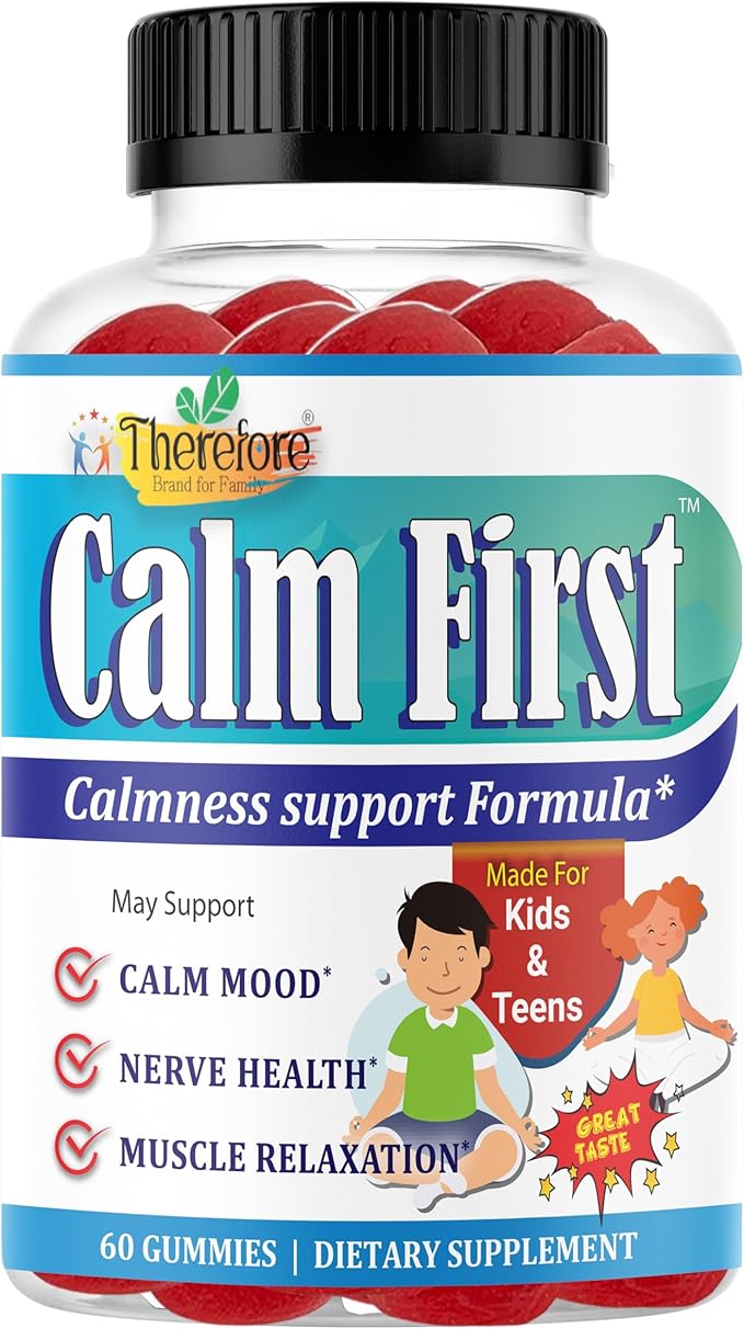 Therefore Magnesium Citrate Supplement for Teens, Calm Magnesium Gummies for Kids - Supports a Healthy Stress Response, Bone Health, Sleep - Gluten Free, Low Sugar (60-Day Supply)