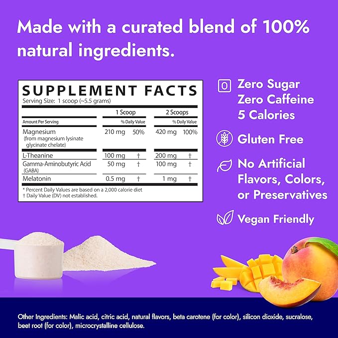 Zipfizz Nightly Calm & Sleep Supplement Powder, Peach Mango, 12.3 oz (30-60 Servings) | Natural Sleep Aid For Kids & Adults | Contains Magnesium, Melatonin, L-Theanine | Relaxation & Mood Enhancement