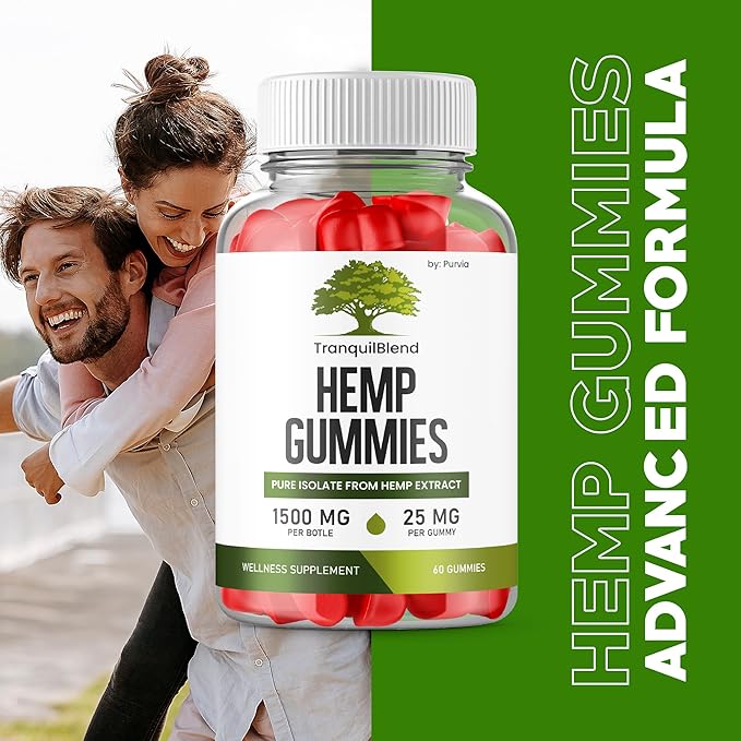 (2 Pack) Tranquil Blend Gummies with Hemp, Tranquil Blend Hemp Gummies Extra Strength Formula Maximum Performance Blend Tranquil Blend Gummy Great Taste 1500mg Bottle, 25mg Per Gummy (120 Gummies)