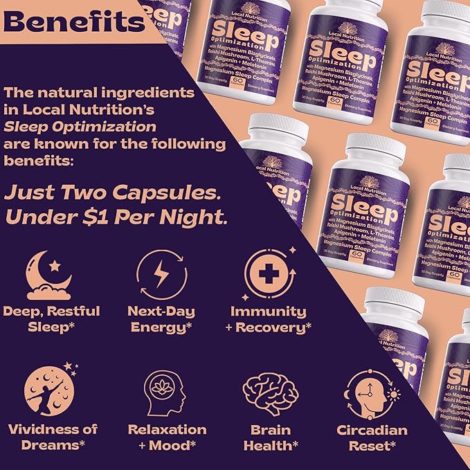 Natural Sleep Aid with Magnesium Glycinate 500mg Reishi Mushroom 350mg L-Theanine 300mg Apigenin 50mg Melatonin 3mg - Magnesium Sleep Supplement for Deep Sleep, Sleep Support - 60 Capsules Made in USA