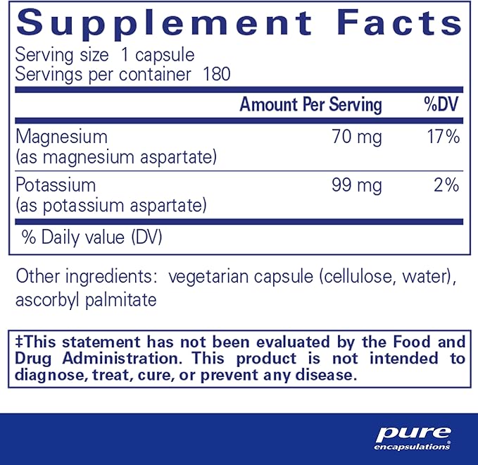 Pure Encapsulations Potassium Magnesium (Aspartate) | Supplement to Support Heart, Muscular, Bone, and Nerve Health* | 180 Capsules
