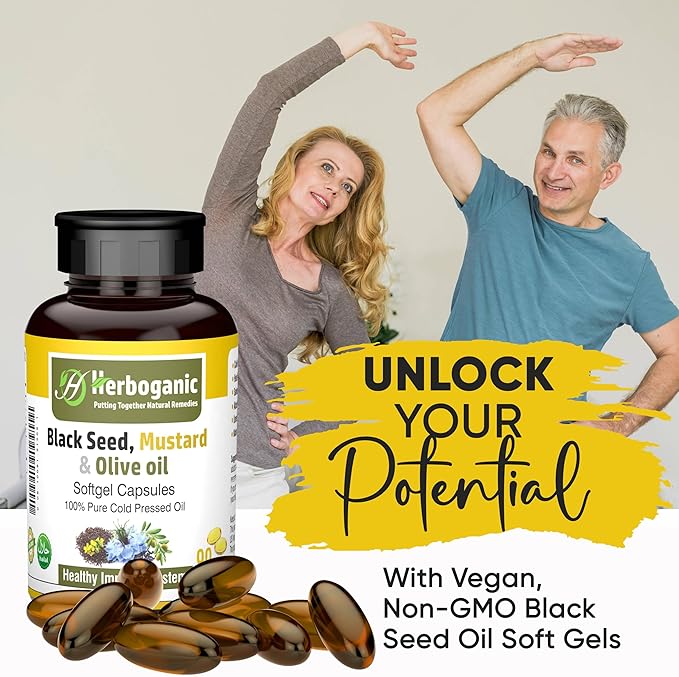 Black Seed, Mustard and Olive Softgels Capsules - 90 - Count - Blended with Other Herbal Products-Supports Overall Health welness and Immunity.
