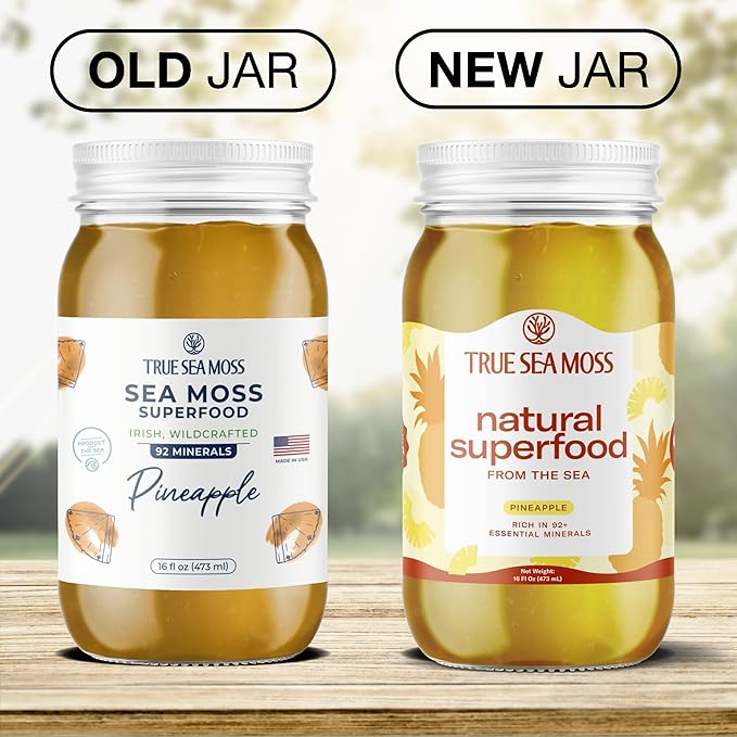 TrueSeaMoss Sea Moss Gel – Made in USA – Wildcrafted Seamoss, Fresh Fruits & Sea Vegetables – Pineapple, Pack of 2 (Labels may Vary)