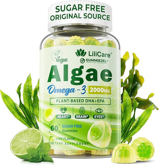 Vegan Omega 3 Supplement Gummies 1000mg for Women & Men, Omega 3 Fish Oil Alternative w/CoQ10, Astaxanthin, Vitamin A, E, D3 for Brain, Eye, Antioxidant - Algae DHA 640mg & EPA 290mg, Sugar Free 1Pack