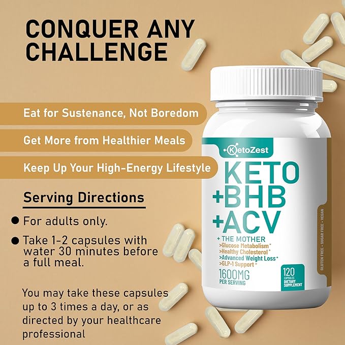 Keto ACV BHB Capsules 1600mg for Advanced Weight Loss & Belly Fat Burn - Organic Apple Cider Vinegar with The Mother Ketones Vegan Supplement - with Vitamin D3 Zinc Chromium for Men Women