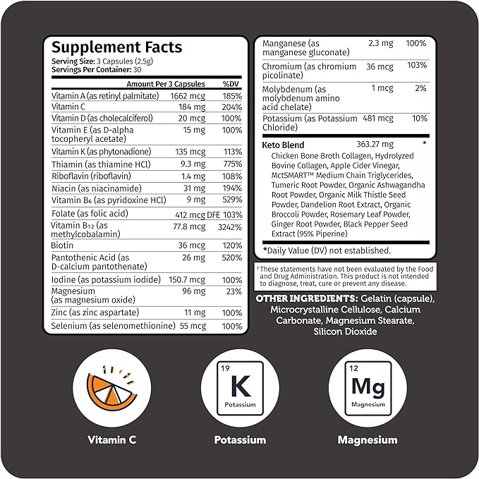 Vitamin Bounty Tune Your Keto Multivitamin – Keto-Specific Nutritional Support with Magnesium, Potassium, and MCT for Energy, Cramp Relief, and Nutrient Optimization, GLP-1 Support - 90 Capsules