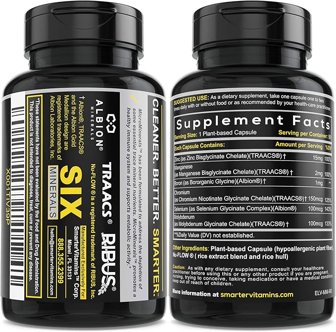 (3 Bottles) 15mg Zinc Glycinate from Albion® 6 Essential Trace Bisglycinate Minerals, Manganese, Boron, Chromium, Selenium, Molybdenum Supplement 90 Plant-Based Vegan Capsules