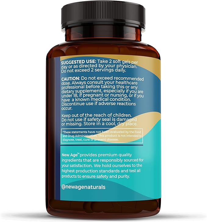 NEW AGE Omega 3 Fish Oil Supplement Immune & Health Support – Promotes Joint, Eye & Skin Health - Non GMO - EPA, DHA Fatty Acids Gluten Free (90 Softgels (Pack of 1))