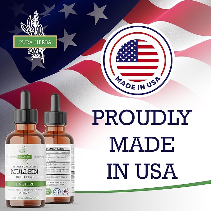 Mullein Tincture – Organic Mullein Drops for Lung Support & Respiratory Wellness – Made in The USA – 2 Fl Oz
