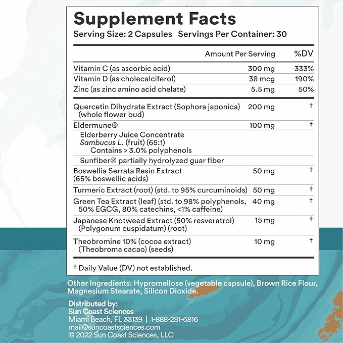 SUN COAST SCIENCES BioShield MD from Premium Immunity Support with Vitamin C, Vitamin D, Zinc, for Focus, Clarity, Joints Healthy and Muscle Recovery (60 Capsules)