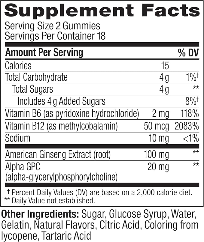 OLLY Laser Focus Gummy, Ginseng, Alpha GPC, B Vitamins, Berry Tangerine Flavor - 36 Count