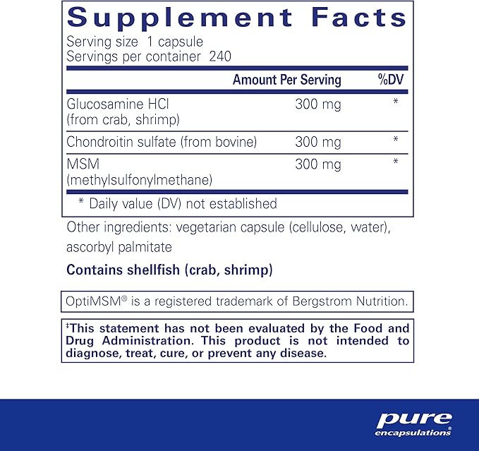 Pure Encapsulations Glucosamine Chondroitin with MSM - Supports Joint Health & Normal Cartilage Formation* - Maintains Enzyme Activity - Gluten-Free & Non-GMO - 240 Capsules