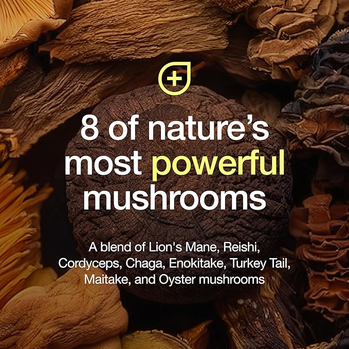 Fresh Nutrition Organic 8 Mushroom Complex Powder - Lion's Mane, Reishi, Cordyceps, Chaga, Enokitake, Turkey Tail, Maitake, and Oyster Mushrooms
