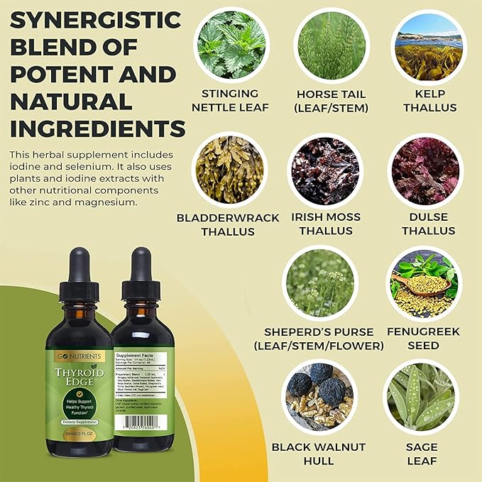 Go Nutrients Thyroid Edge 60 mL & Adrenal Edge 60 ml Energy & Fatigue Supplement Cortisol Manager Liquid Drops Thyroid Support Dietary Supplements to Boost Metabolism, Improve Skin & Stop Hair Loss