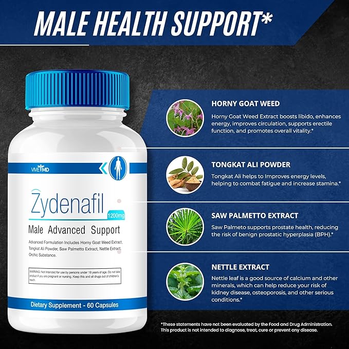 Zydenafil Pills for Men Advanced Formula - Zydenafil Male Pills - Zydenafil 1200mg for Maximum Strength with Tongkat Ali, Saw Palmetto, Horny Goat Weed Reviews (60 Capsules)