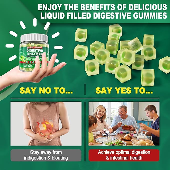 Neviss Digestive Enzymes Gummies Plus 90 Billion CFU Probiotics & Prebiotics & Postbiotic and Fiber for Women and Men, Daily Multi-Enzymes for Digestive Health, Regularity Gut, Immune,Sugar Free 60Cts