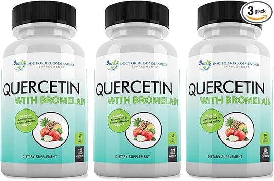 DOCTOR RECOMMENDED SUPPLEMENTS Quercetin 800mg w/Bromelain 165mg Per Serving- 120 Veggie Capsules-Full 60 Day Supply, Vitamin Supplement, Bioflavonoids, Gluten Free, Non-GMO (Pack of 3)