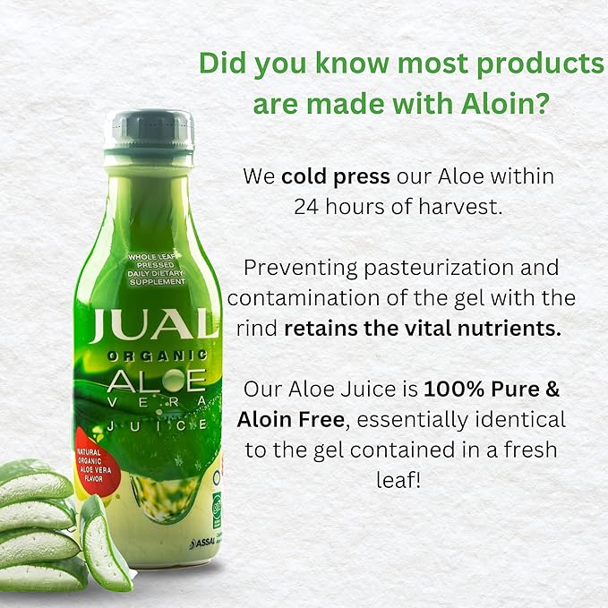 JUAL Healthy Organic Aloe Vera Juice drink,16.7 Fl Oz - Natural Flavor - 100%Aloe Vera Drink - Vegan, Zero Sugar, Aloin free Pure Aloe Juice for Gut Health - Immune Booster, 500ml (Pack of 1)