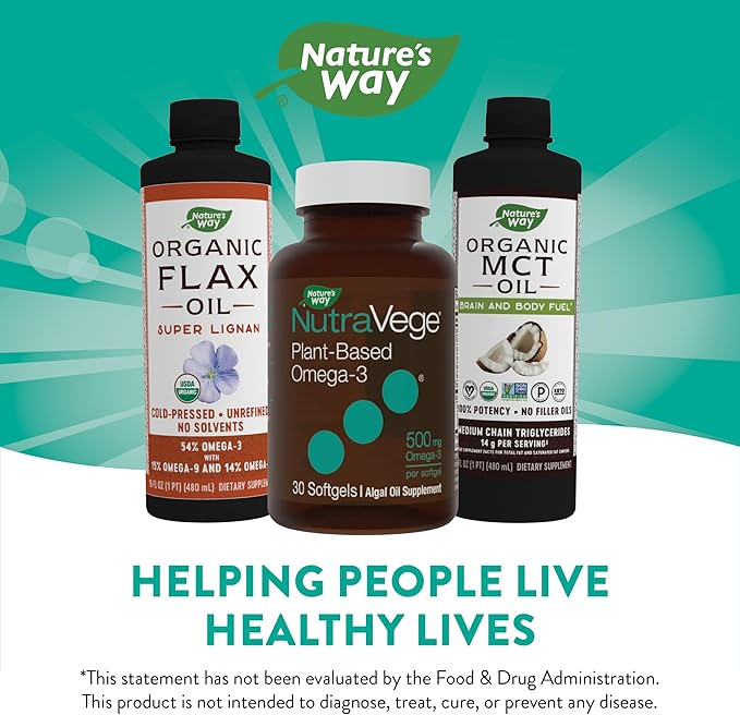 Nature's Way NutraVege Plant Based Omega-3, Heart Health and Eye and Brain Function*, 30 Vegan Softgels