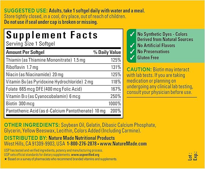 Nature Made Super B Energy Complex, Dietary Supplement for Brain Cell Function Support, 60 Softgels, 60 Day Supply