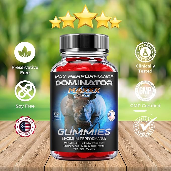 Dominator Maxx Gummies Maximum Strength Performance Gummies, Dominator Maxxx Gummies Extra Strength Overall Wellness Support, Dominator Max Gummies, DominatorMax Great Taste Mad in USA (60 Gummies)