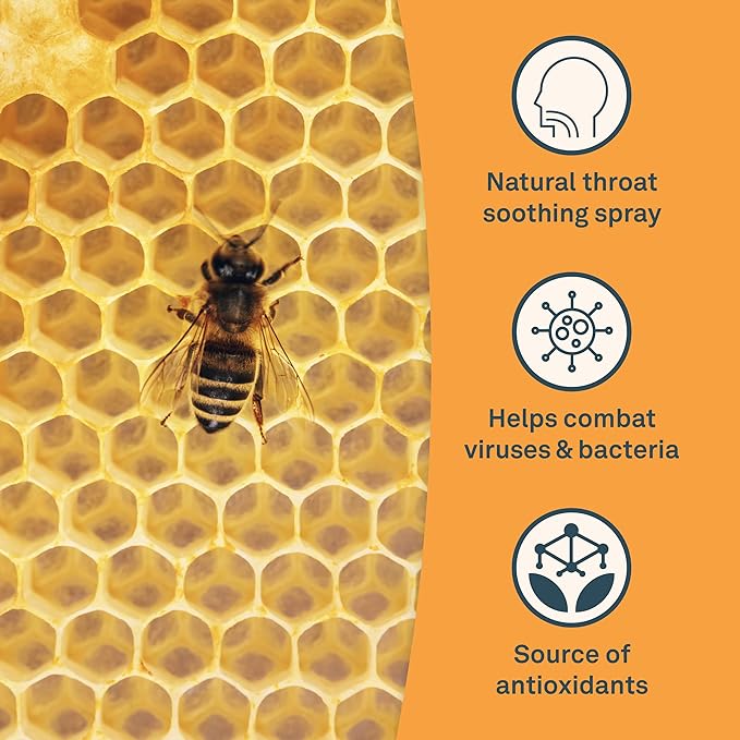 Organika Bee Propolis Throat Spray – Natural Immune Support and Sore Throat Relief – Gluten Free, Antioxidant Supplement - Alcohol Free Liquid, 30 ml