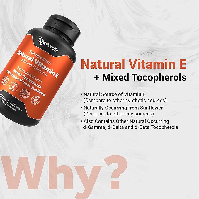 Sunflower Vitamin E 670mg (1000 IU) with Mixed Tocopherols | Essential Skin Vitamin & Immune Support | Non-GMO, Soy & Gluten Free | 120 Softgels