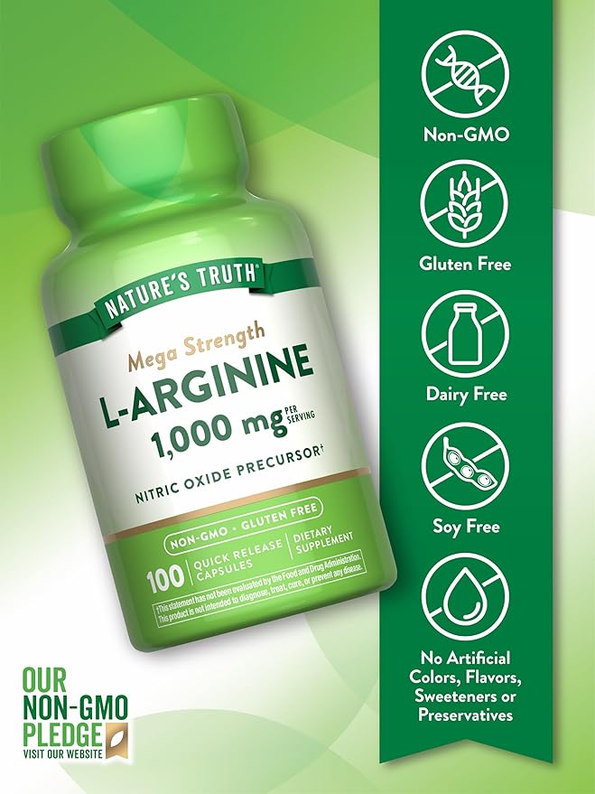 Nature's Truth L-Arginine 1000mg | 100 Capsules | Mega Strength | Non-GMO & Gluten Free Supplement