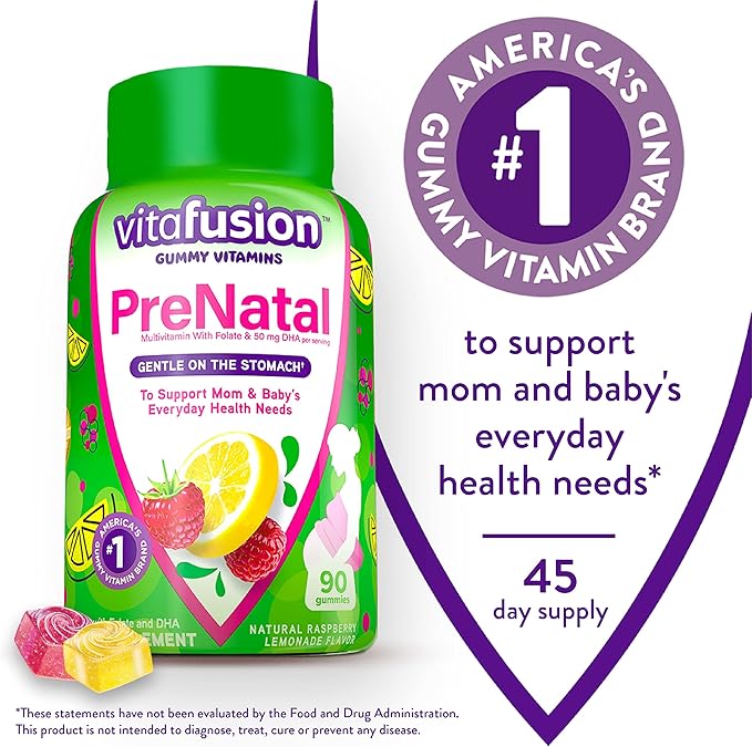 Vitafusion PreNatal Gummy Vitamins & Vitamin D3 Gummy Vitamins for Bone and Immune System Support, Peach, BlackBerry and Strawberry Flavored, 50 mcg Vitamin D, 75 Day Supply, 150 Count