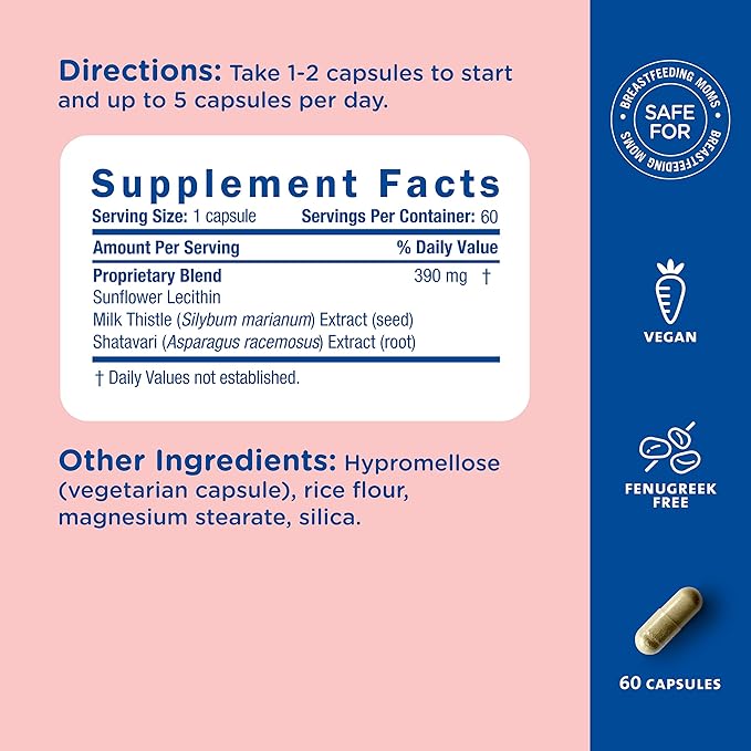 Mommy's Bliss Postnatal Lactation Support, Contains Milk Thistle, Shatavari, and Lecithin, 1 Bottle (60 Capsules)