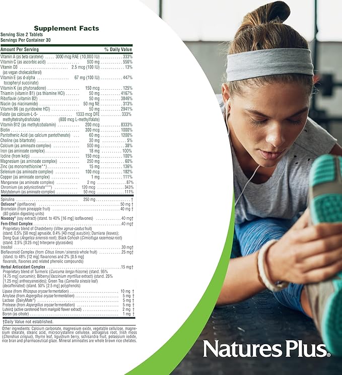 Natures Plus Source of Life Women - 60 Vegetarian Tablets - Whole Food Multivitamin and Mineral Supplement for Overall Health & Energy - Gluten-Free - 30 Servings