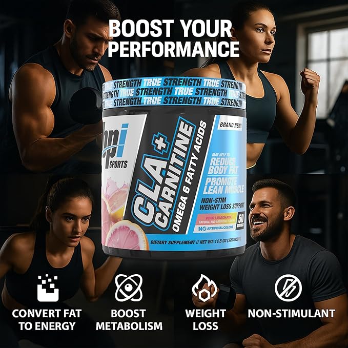 BPI Sports CLA + Carnitine – Conjugated Linoleic Acid – Performance, Lean Muscle – Caffeine Free – for Men & Women – Pink Lemonade – 50 Servings – 12.34 Oz. (Packaging May Vary)