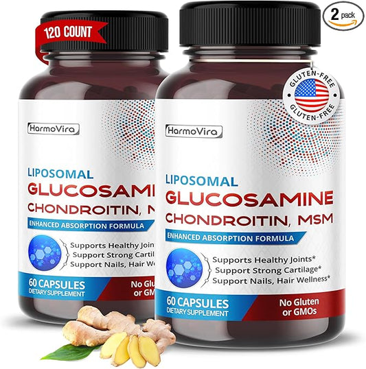 Liposomal GLUCOSAMINE CHONDROITIN, MSM - Support Healthy Joints, Strong Cartilage, Nails, Hair - 120-day Supply - Made in The USA