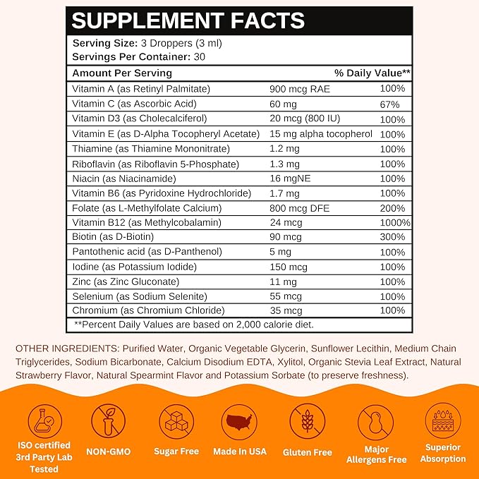 Liposomal Women's 50+ Liquid Multivitamin Drops | Non-GMO | Sugar Free | Supports Immunity, Overall Health and Energy | 30 Day Supply | 3 FL Oz (Natural Strawberry Flavor)