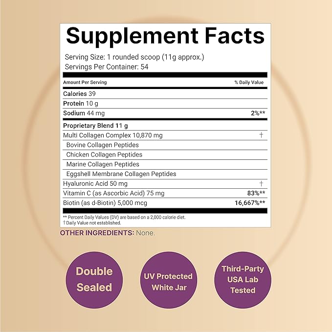 Multi Collagen Protein Powder 600g - 5 Types (I, II, III, V, X) Grass-Fed & Pasture-Raised | with Biotin 5000mcg, Vitamin C & Hyaluronic Acid | Keto, Paleo, Unflavored (54 Servings)
