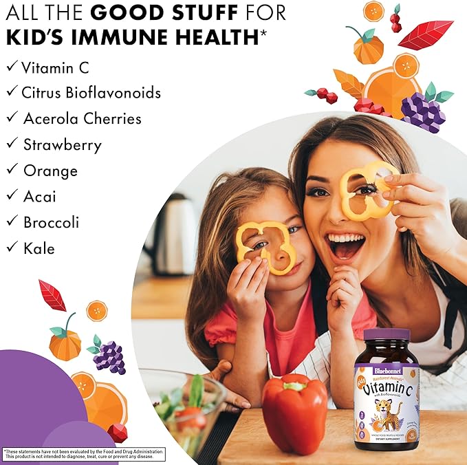 Bluebonnet Nutrition Rainforest Animalz Vitamin C Animal Shape Chewable Tablets, 250mg of Vitamin C, Soy-Free, Gluten-Free, Kosher Certified, Dairy-Free, Vegan, 90 Tablets, 45 Servings, Orange Flavor