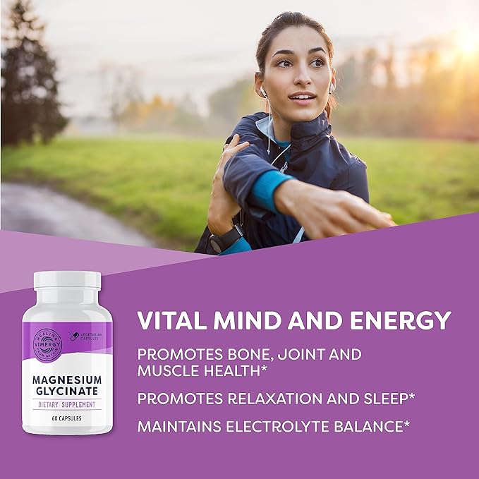 Vimergy Magnesium Glycinate – Stress Support – Chelated to Avoid Tummy Upset*– Promotes Heart Health & Energy*– Kosher, Vegan Gluten-Free – 60 Caps