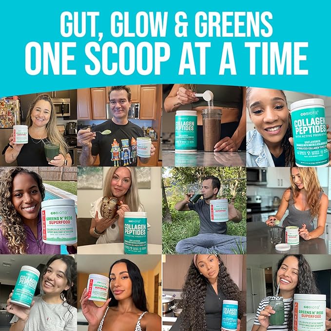 GOBIOTIX Super Greens & Collagen Bundle - Vitality Boost with Organic Spirulina & Hair-Skin-Nails Support - 30 Servings Each