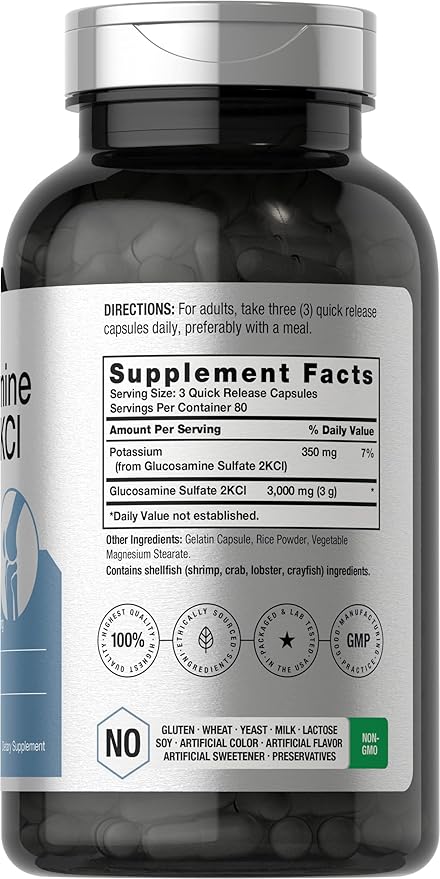 Horbäach Glucosamine Sulfate 2KCI with Potassium | 3000mg | 240 Capsules | Non-GMO and Gluten Free Supplement