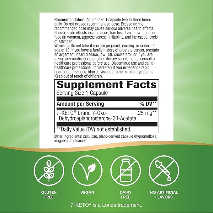 Nature's Way 7-KETO, DHEA Metabolite, Metabolism Support Supplement*, 25mg Potency Per Serving, 60 Capsules