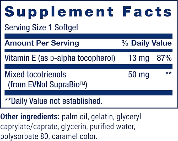 Life Extension Super Absorbable Tocotrienols, Vitamin E as D-Alpha tocopherol, Mixed tocotrienols, Support Hair Growth, Brain Function, Gluten-Free, Non-GMO, 60 softgels