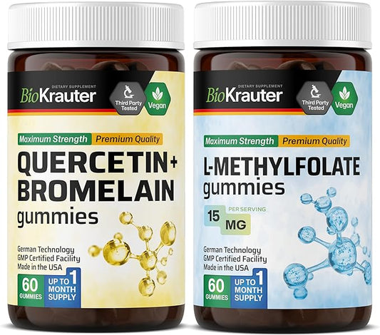 BIO KRAUTER Quercetin with Bromelain 60 Gummies & L-Methylfolate 60 Gummies