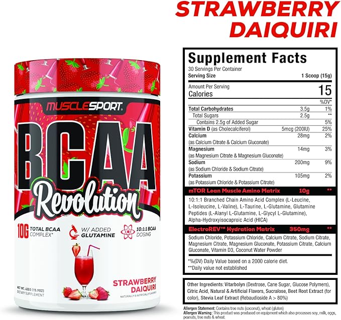 Musclesport BCAA Revolution Amino Acid Powder Supplement for Men & Women - Intra Workout Training Complex - Recovery Supplement… (Strawberry Daiquiri, 30 Servings)