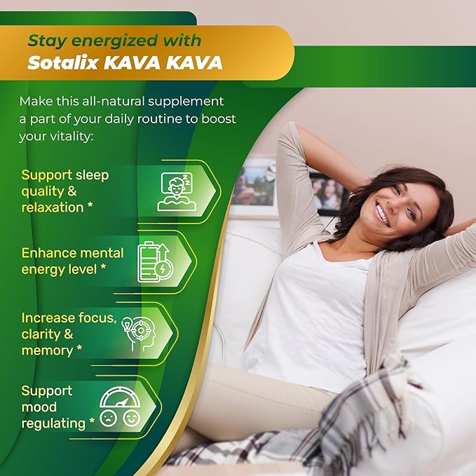 Sotalix Kava Kava Supplement with Ashwagandha Rhodiola St. John's Wort for Mood, Energy & Calming Support - USA Made & Tested (150 Count (Pack of 1))