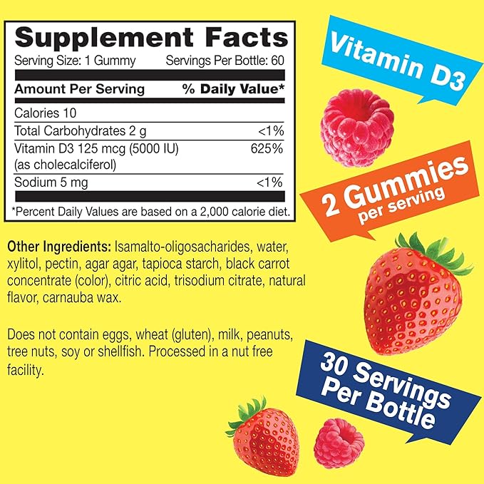 Vitamin B12 1000mcg + Vitamin D3 5,000 IU Sugar Free, Gummies Bundle - Great Tasting, Vitamin Supplement, Gluten Free, GMO Free, Chewable Gummy