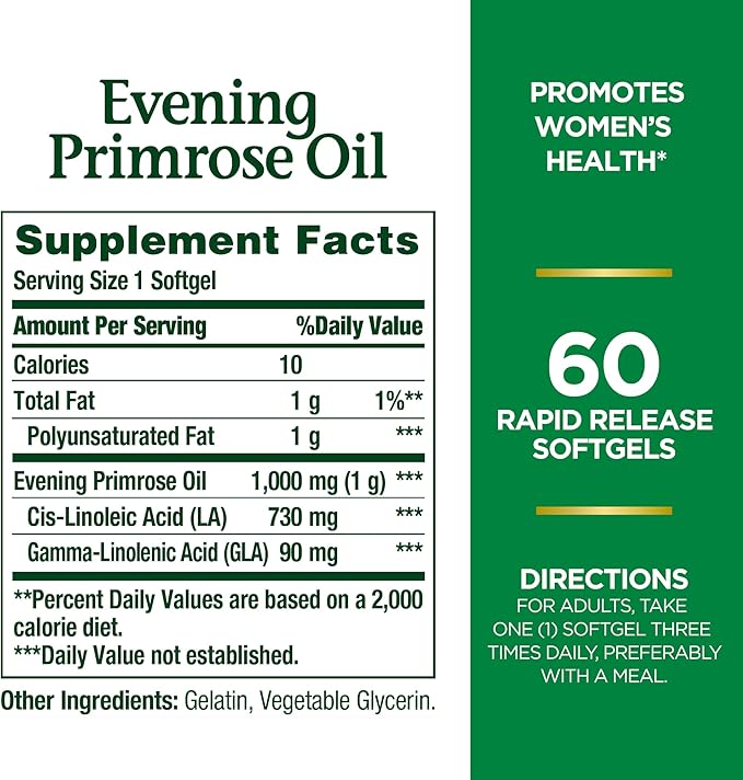 Nature's Bounty Evening Primrose Oil, Promotes Women's Health, 1000 mg Evening Primrose Oil, 60 Rapid Release Softgels