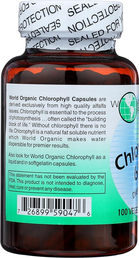 WORLD ORGANIC Chlorophyll 100 mg 60 Capsules, 0.02 Pound